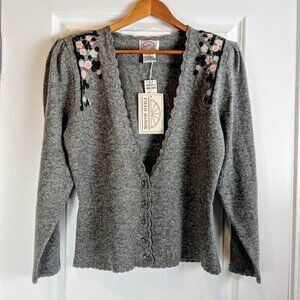 Vintage Field Manor Grey Embroidered Lambswool Cardigan